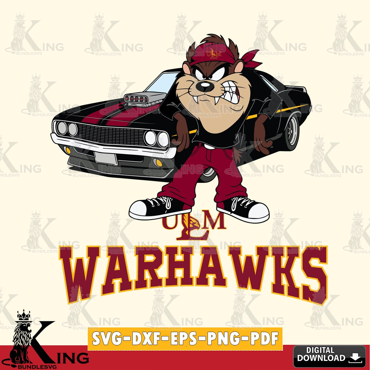 UL Monroe Warhawks Taz Racing Car SVG file, Cut file  , Digital Download , Instant Download, Taz svg, NCAA svg