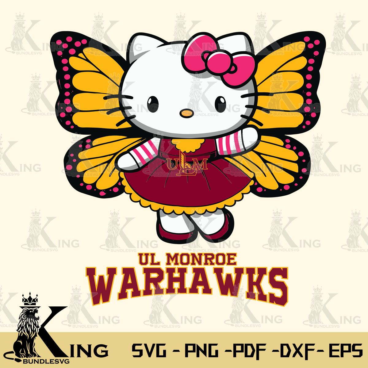 UL Monroe Warhawks Whimsical Kitty Wings Svg Eps Dxf Png File, Digital Download