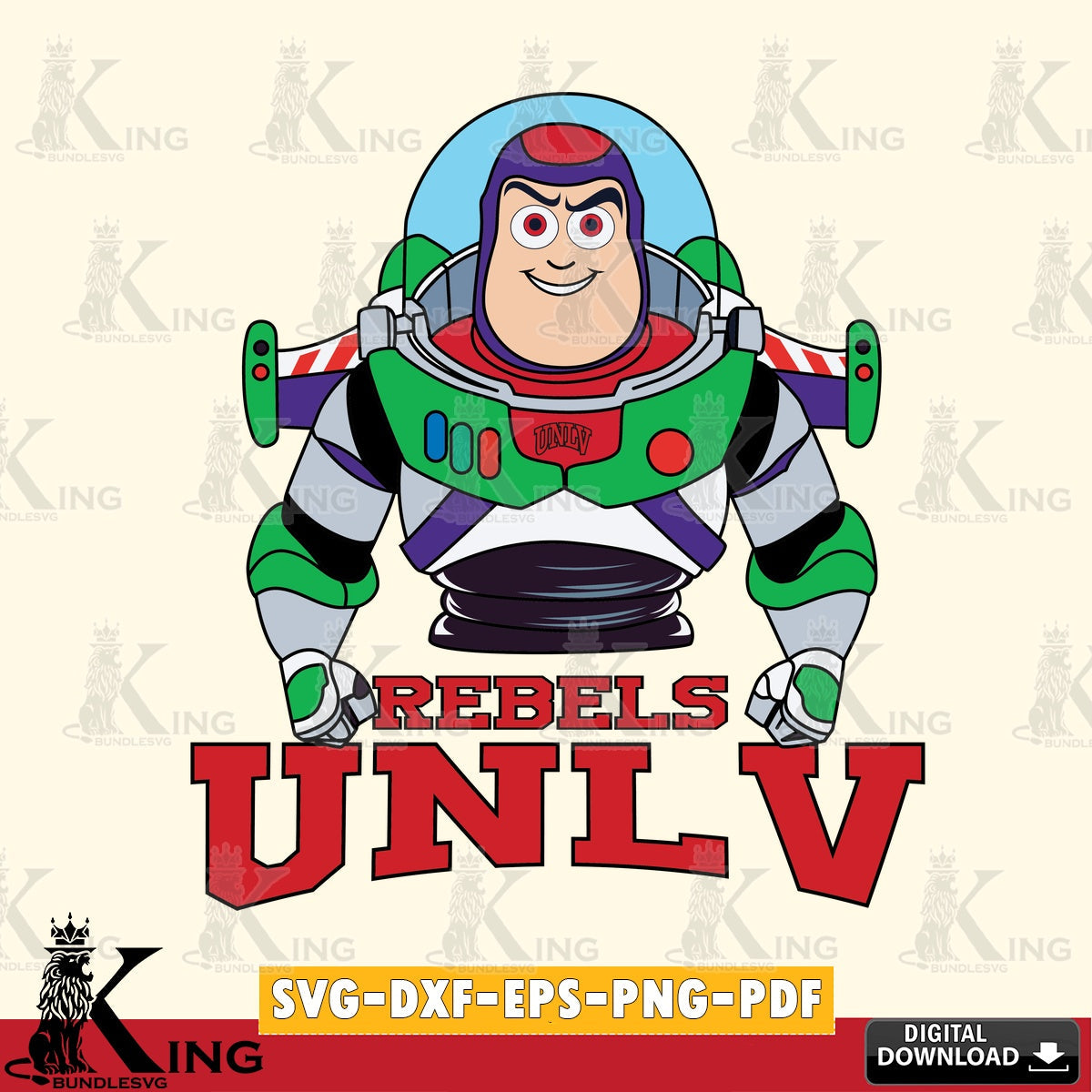 Custom design featuring UNLV Rebels Buzz Lightyear Football, PNG clipart for sublimation printing and graphic design
