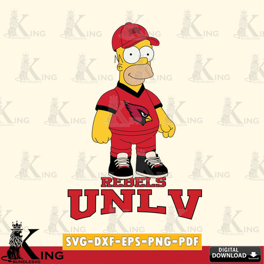 Eye-catching graphic of a UNLV Rebels Homer Simpson football design, a digital download for Cricut Maker and paper crafts.