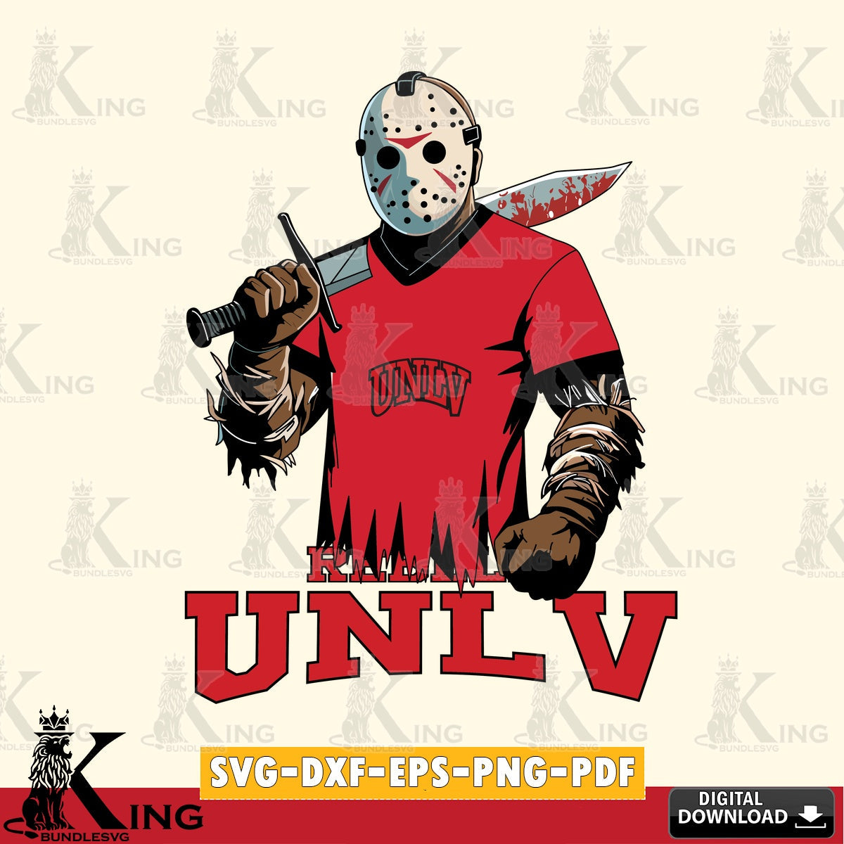 High-quality graphic of UNLV Rebels Jason Voorhees Football, NCAA File cut, SVG PNG design suitable for Glowforge and laser