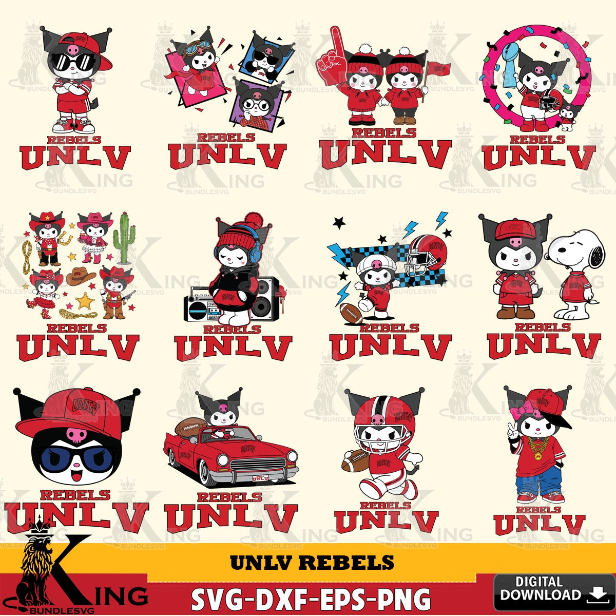 UNLV Rebels Kuromi Football Jersey NCAA Bundle SVG file, Cricut, Cut file  , Digital Download , Instant Download, Sanrio svg, Clipart