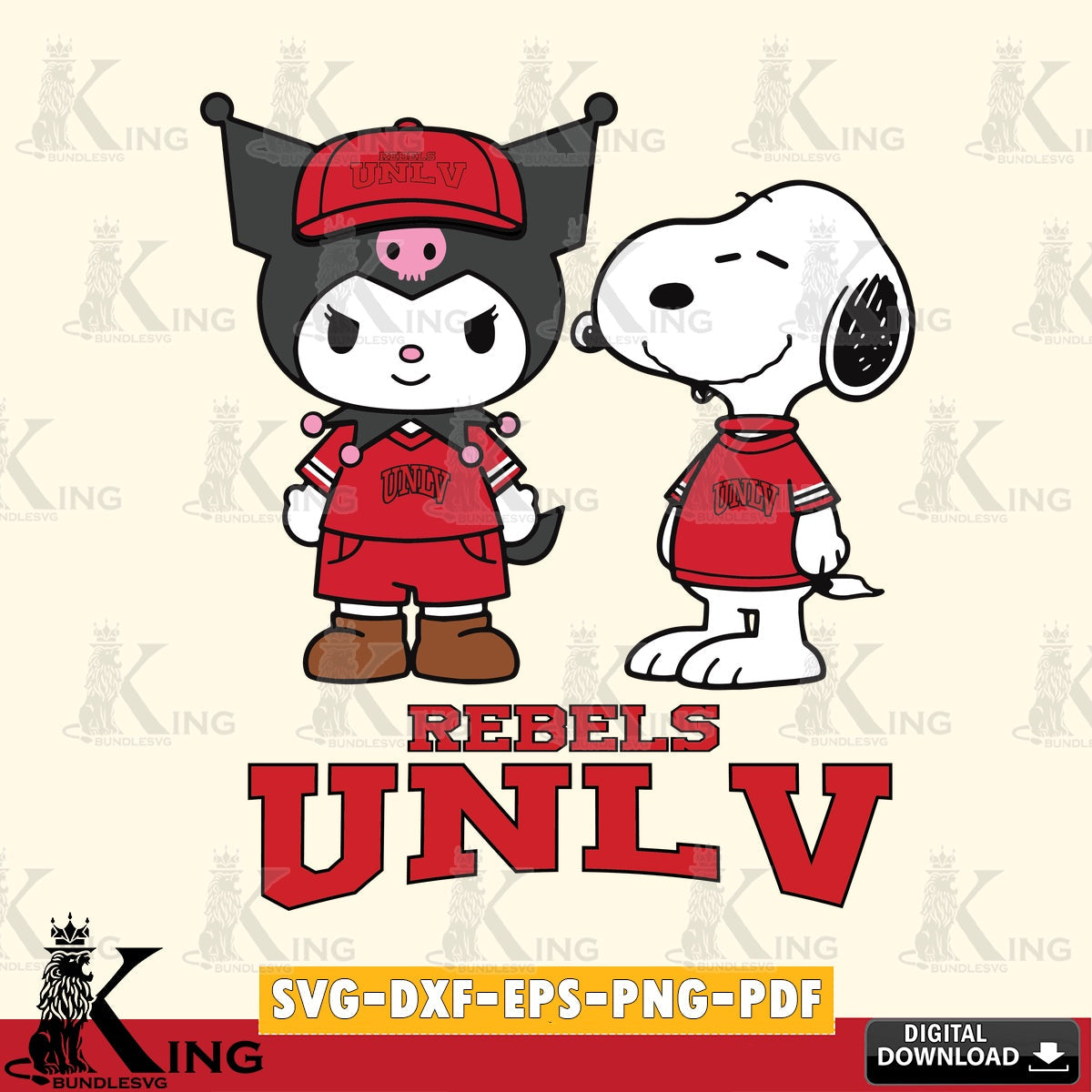 UNLV Rebels Kuromi Snoopy Football SVG file, Cricut, Cut file  , Digital Download , Instant Download, Sanrio svg, Clipart