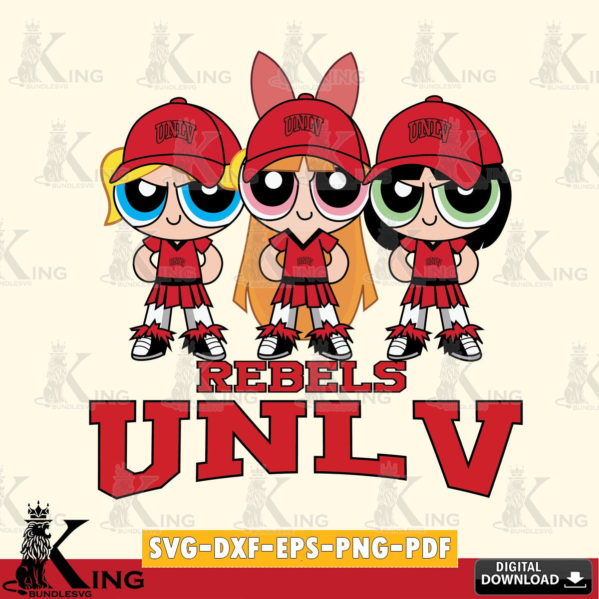 Printable art of UNLV Rebels PowerPuff Girls Football vector art for engraving, cutting, and printing