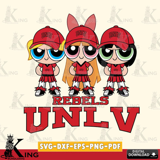 Printable art of UNLV Rebels PowerPuff Girls Football vector art for engraving, cutting, and printing