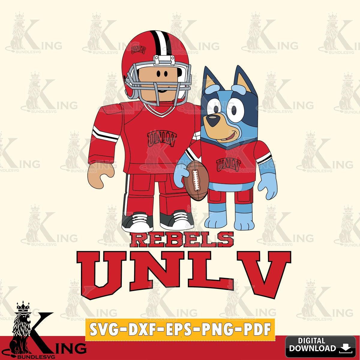 UNLV Rebels Roblox & Bluey Football SVG file , NCAA Cricut,  File cut , Digital Download , PDF File