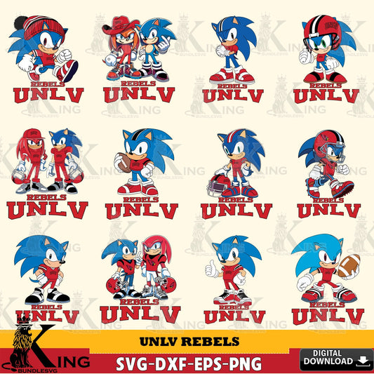 Jumbo collection of UNLV Rebels Sonic & Knuckles NCAA Football Bundle SVG PNG files perfect for Cricut and Silhouette cutting