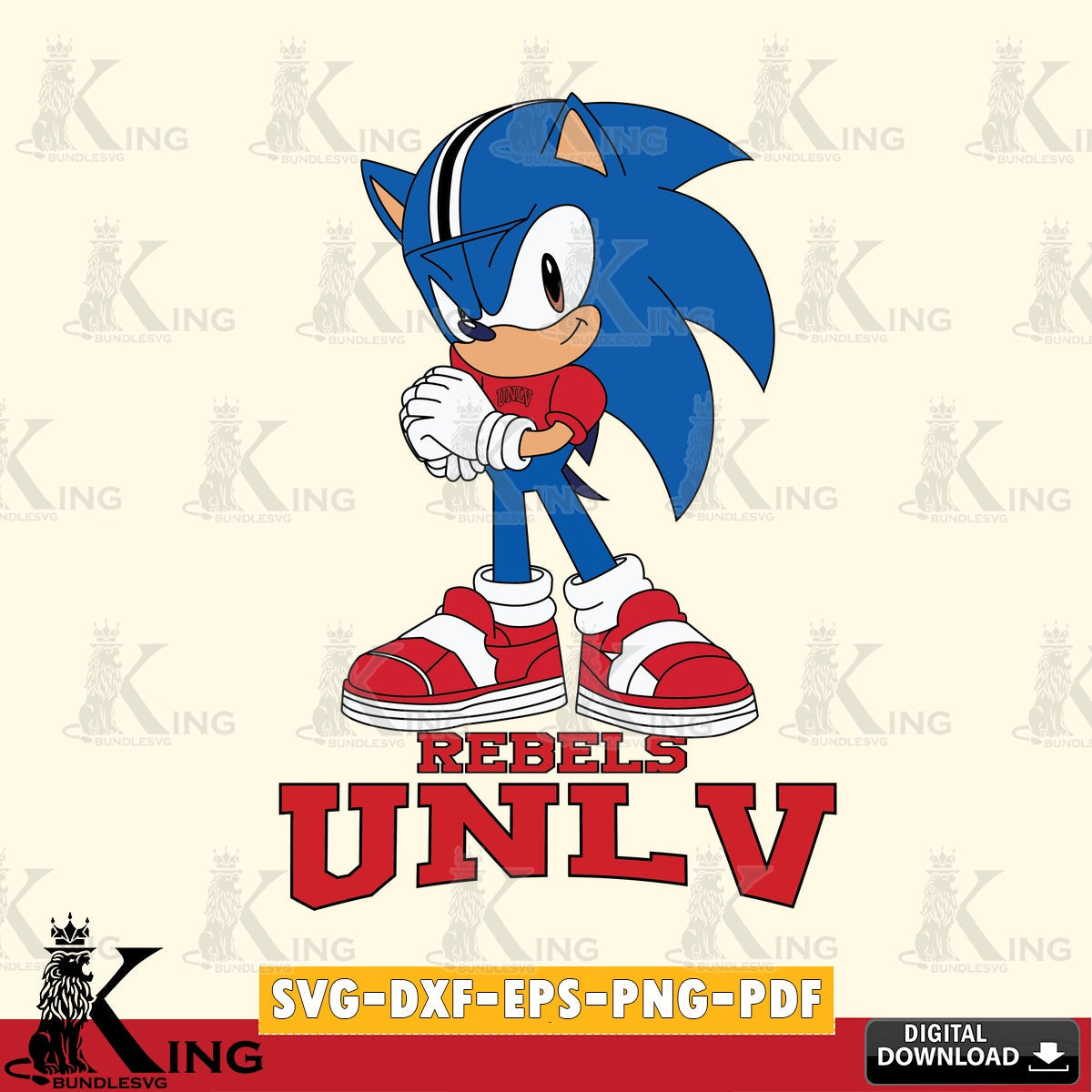 Vector design showing a cute UNLV Rebels Sonic Football vector illustration for POD merchandise and apparel