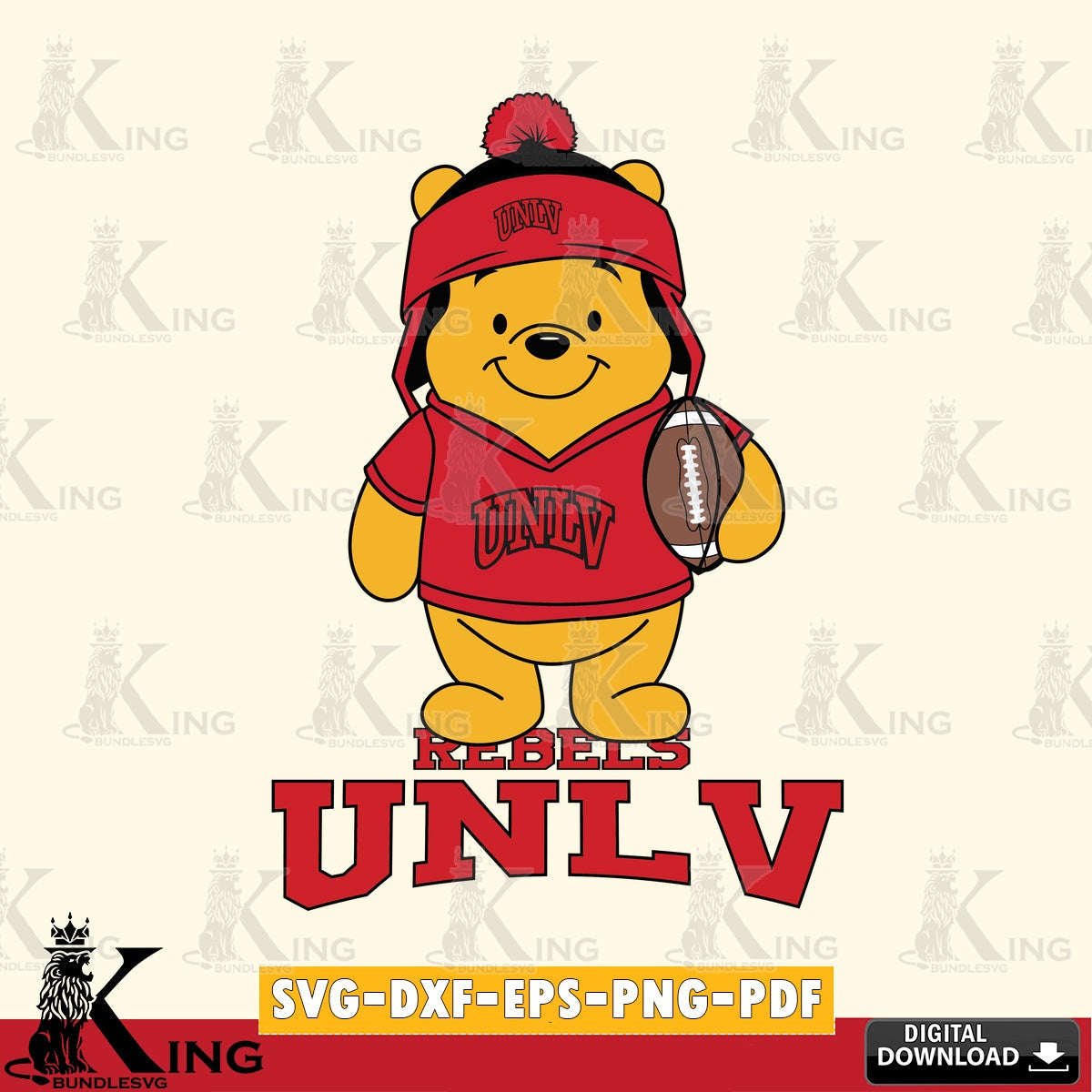 Custom design featuring UNLV Rebels Winnie the Pooh football player, a digital file for silhouette cameo and cricut projects