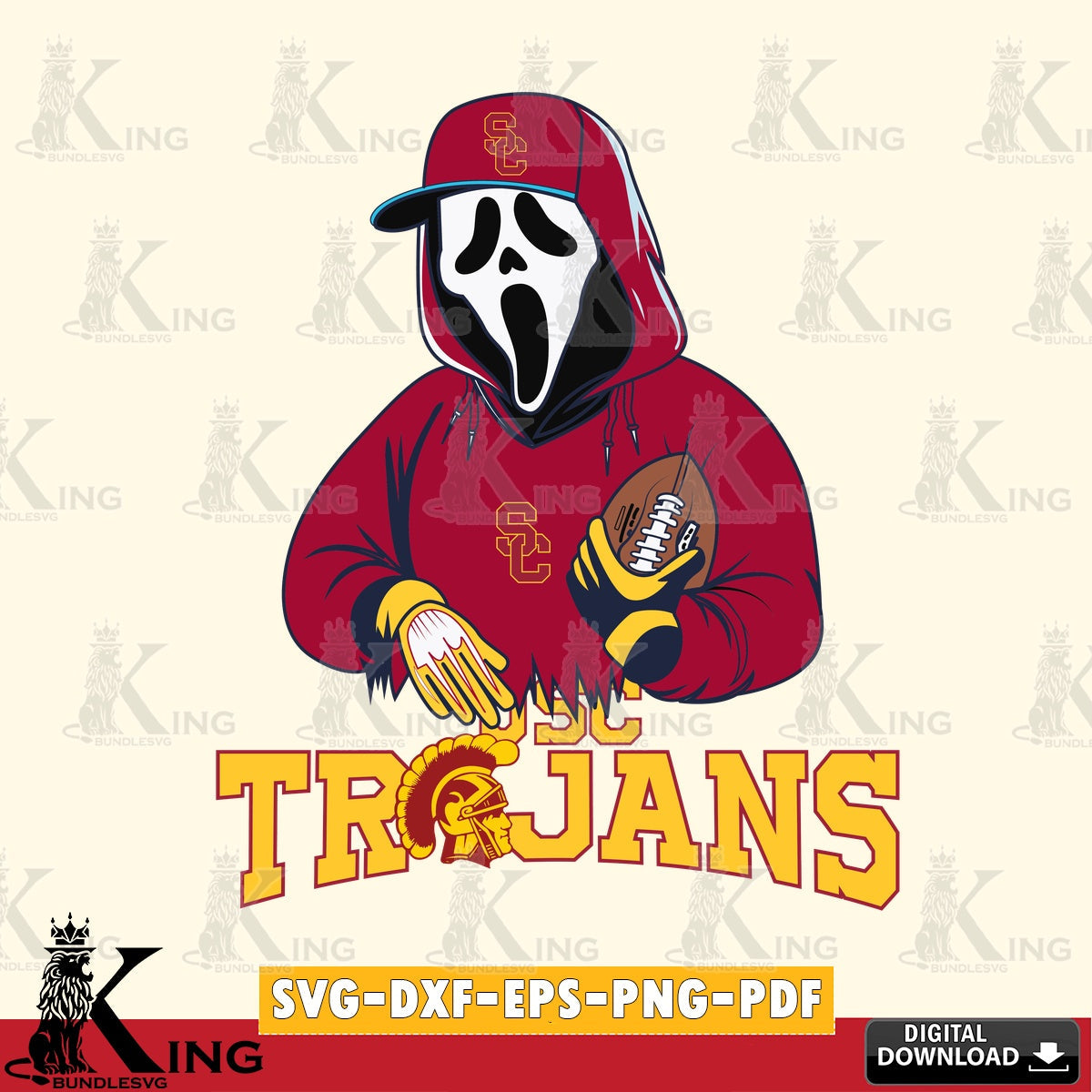 Digital clipart of USC Trojans Ghostface Scream football player, a digital file for silhouette cameo and cricut projects