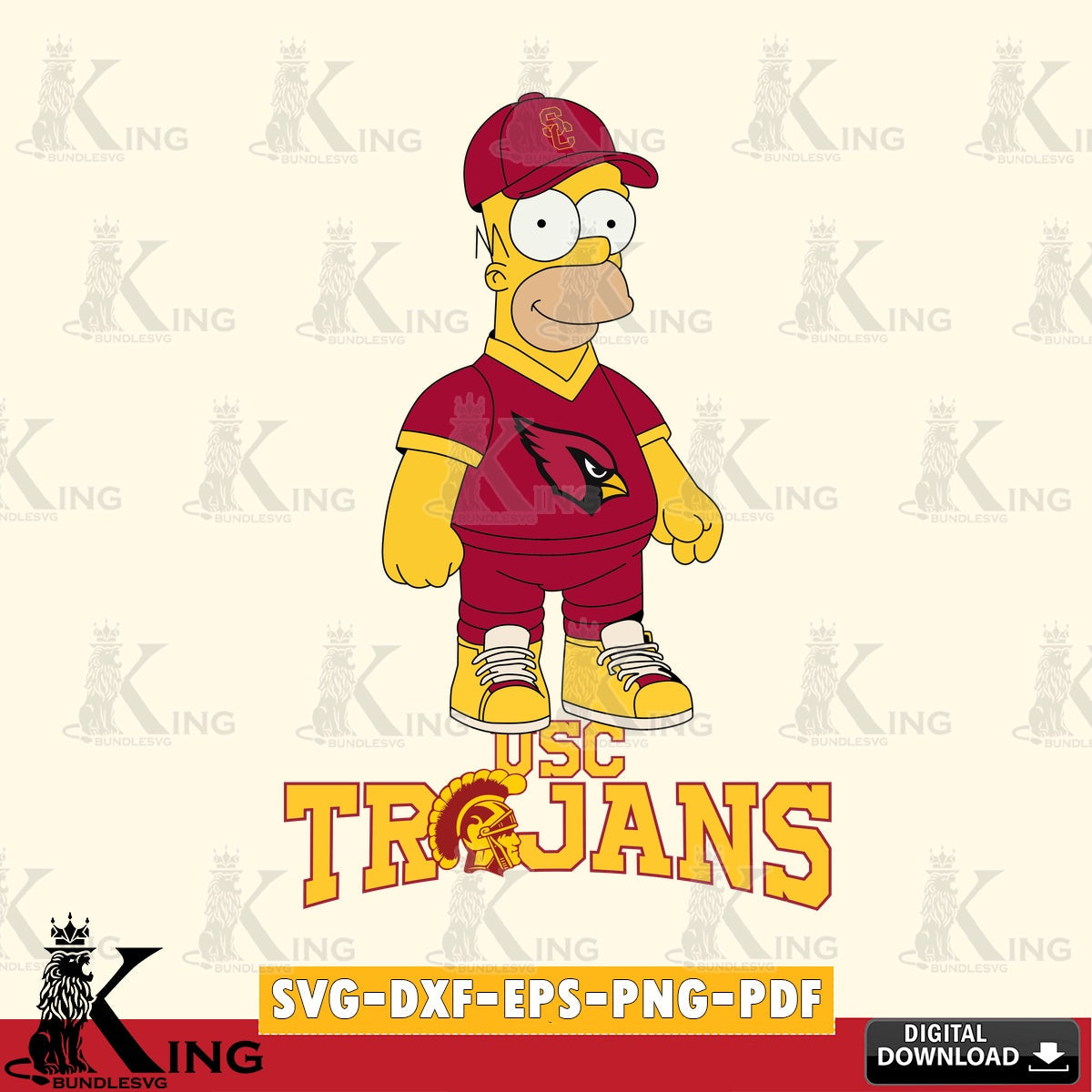 Hand-drawn style art of USC Trojans Homer Simpson football, a printable vector design for sublimation and crafts