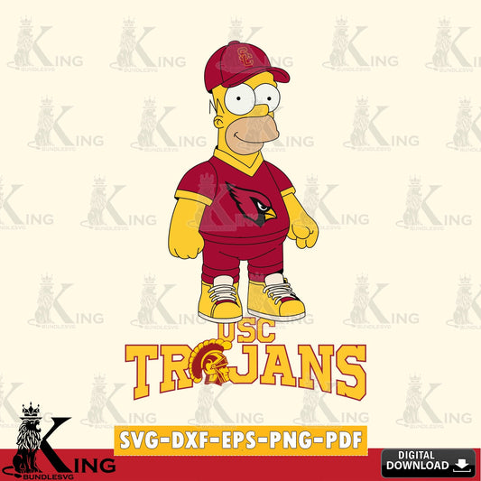 Hand-drawn style art of USC Trojans Homer Simpson football, a printable vector design for sublimation and crafts