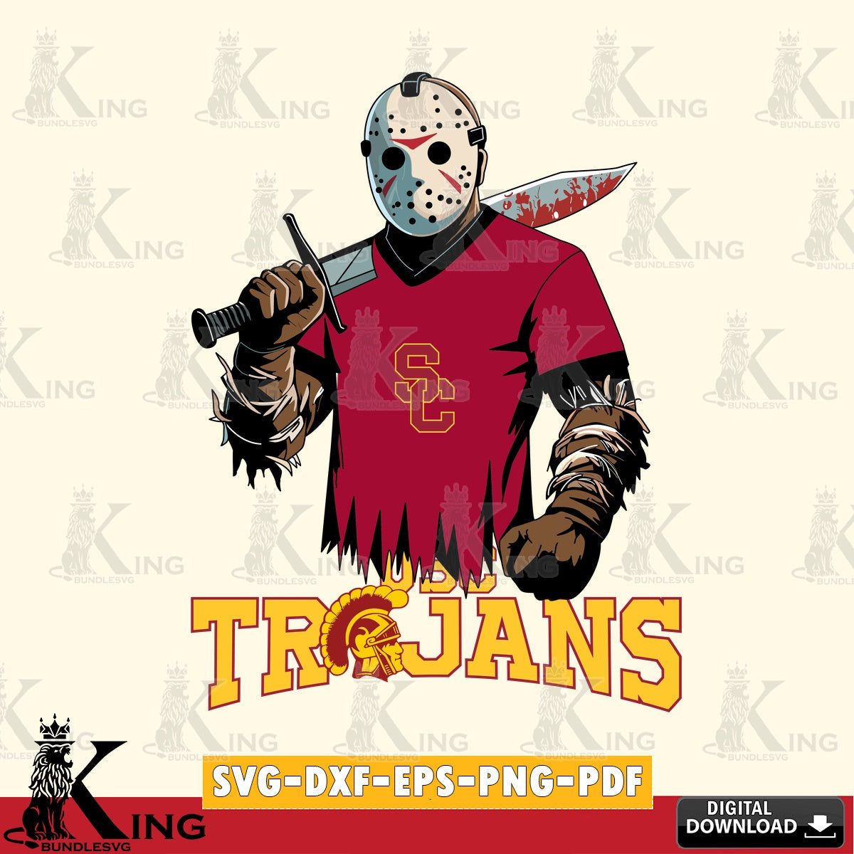 Artistic drawing of USC Trojans Jason Voorhees Football, NCAA File cut, SVG cut file for personalized gifts and laser projects
