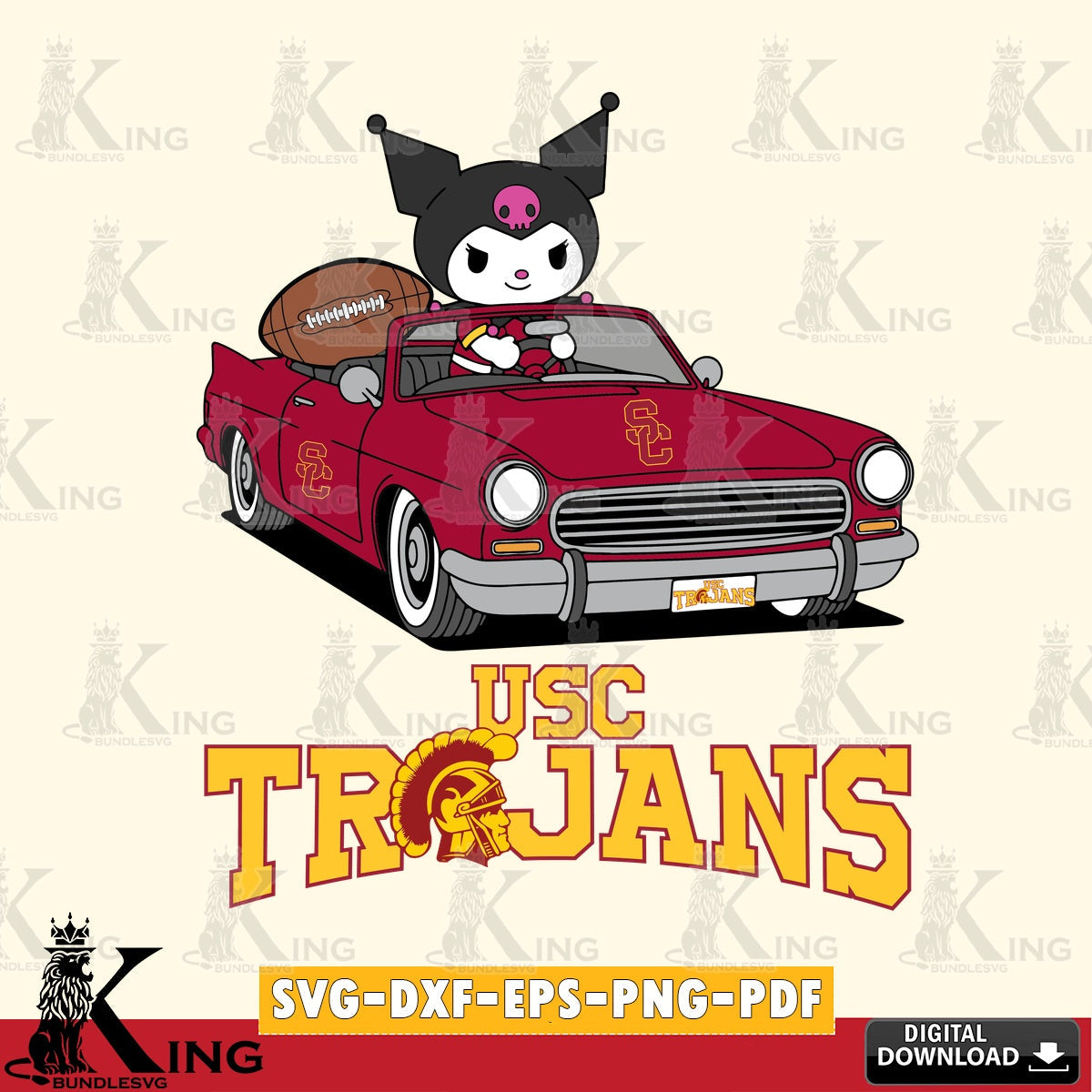 USC Trojans Kuromi Car Football Game SVG file, Cricut, Cut file  , Digital Download , Instant Download, Sanrio svg, Clipart