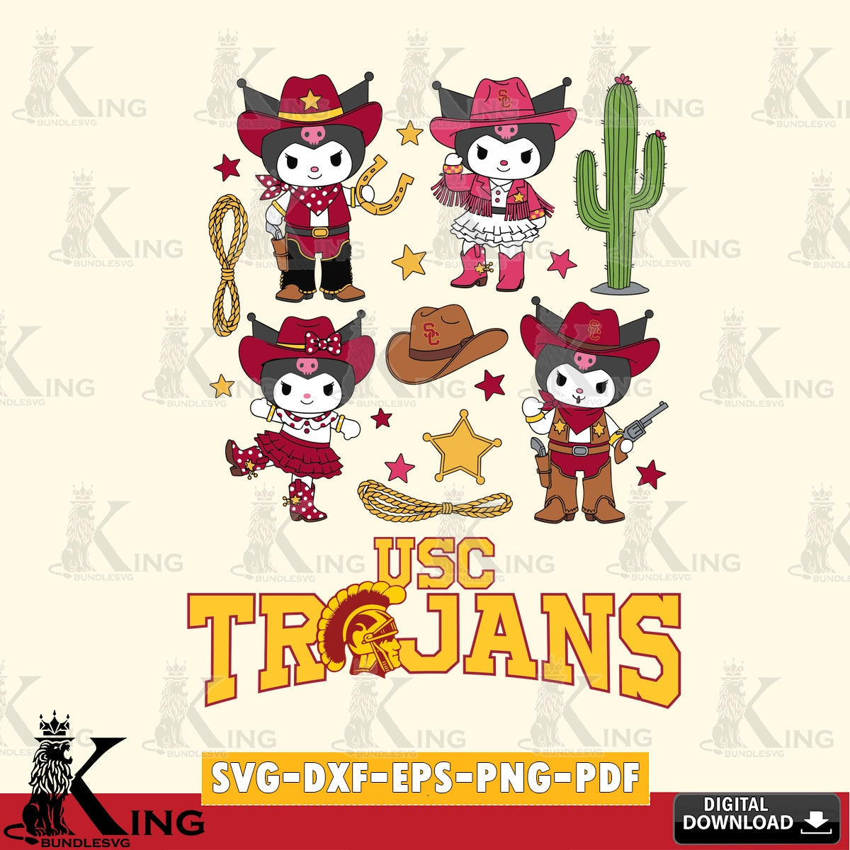 USC Trojans Kuromi Cowboy Western SVG file, Cricut, Cut file  , Digital Download , Instant Download, Sanrio svg, Clipart