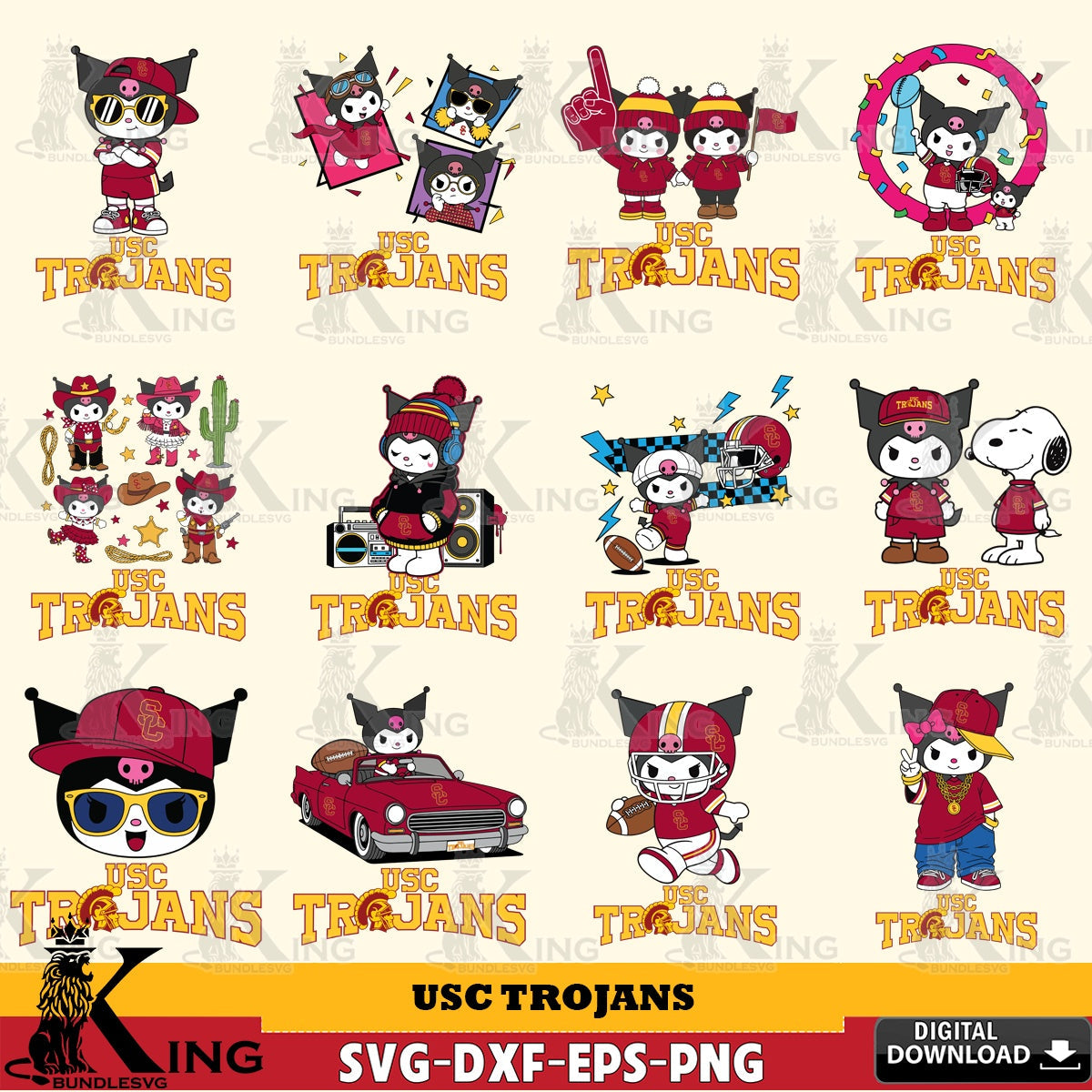 USC Trojans Kuromi Football Jersey NCAA Bundle SVG file, Cricut, Cut file  , Digital Download , Instant Download, Sanrio svg, Clipart