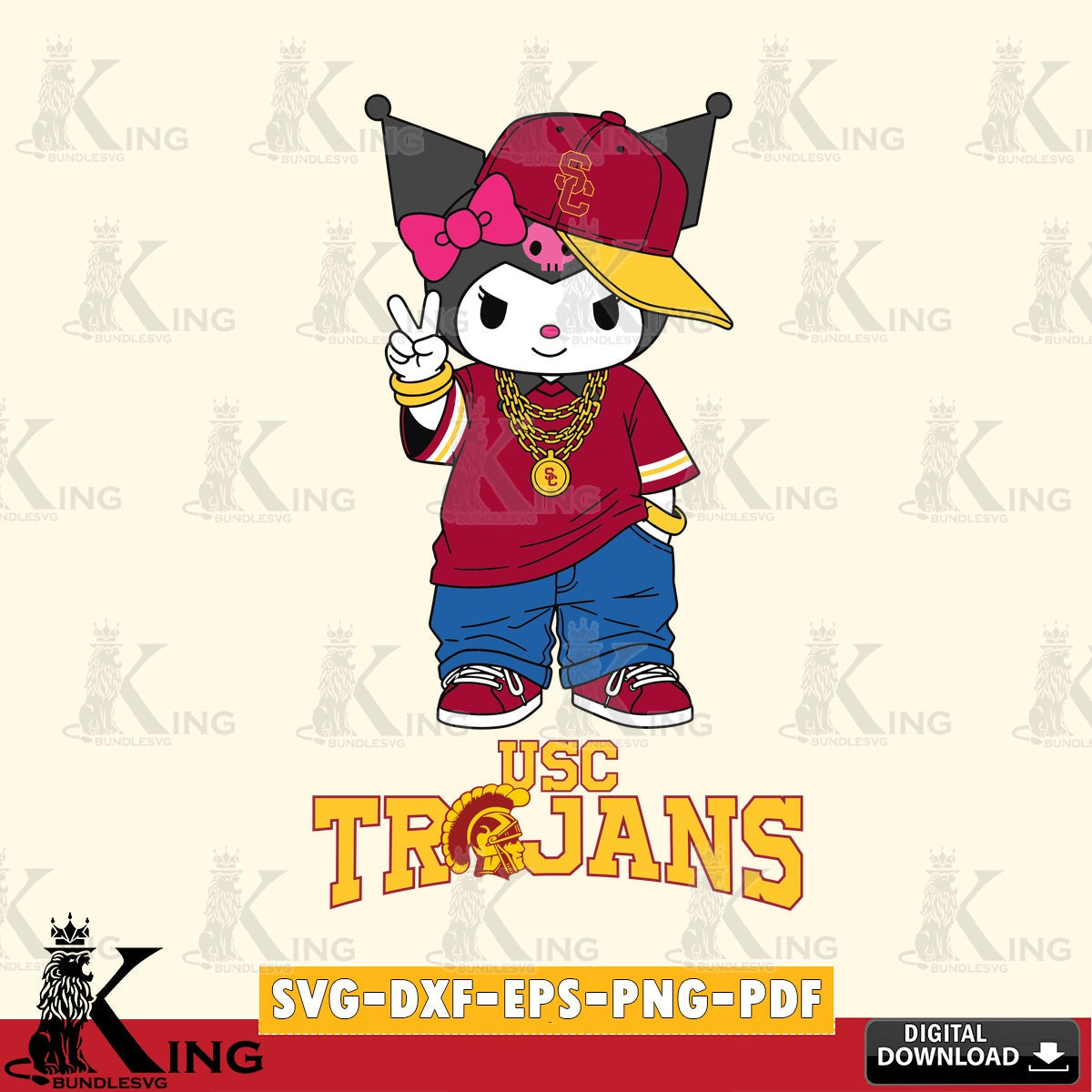 USC Trojans Kuromi Streetwear Style SVG file, Cricut, Cut file  , Digital Download , Instant Download, Sanrio svg, Clipart