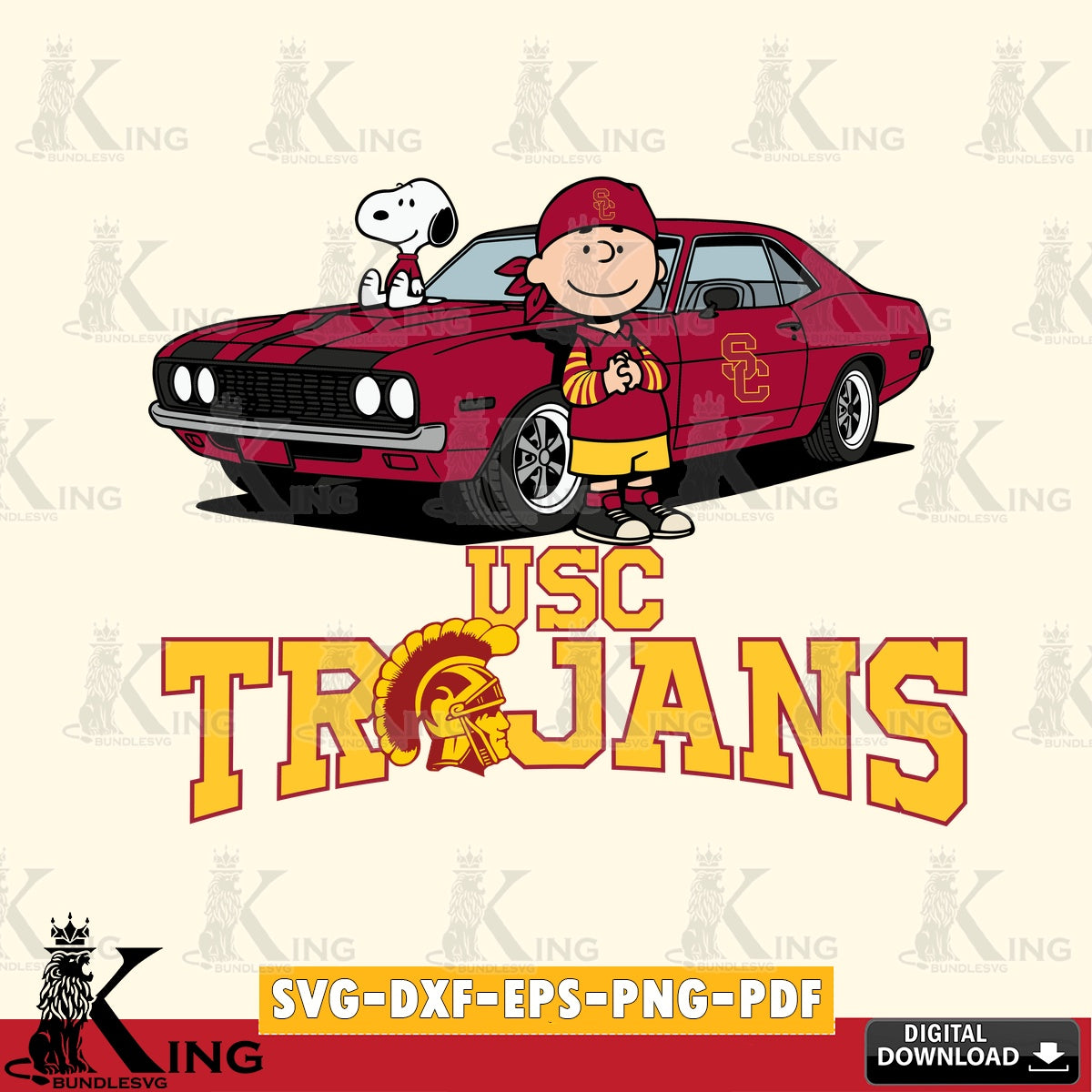 USC Trojans Peanuts Muscle Car SVG, Cricut, Cut file  , Digital Download , Instant Download, Peanuts svg, NCAA svg, Football svg, Sport svg