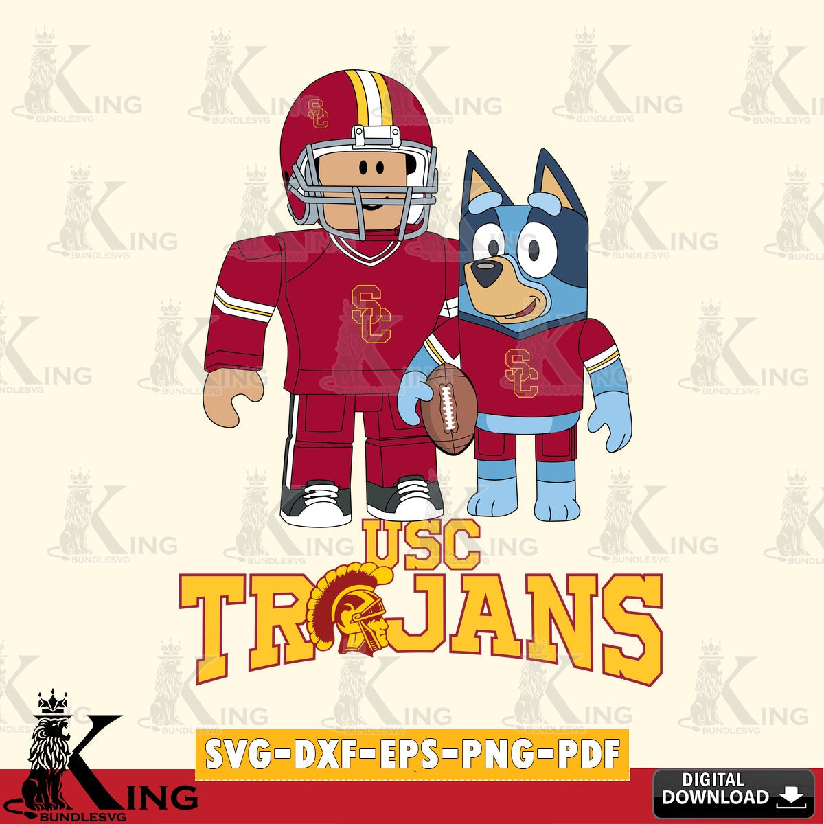 USC Trojans Roblox & Bluey Football SVG file , NCAA Cricut,  File cut , Digital Download , PDF File