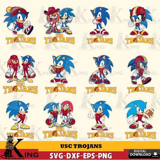 All-in-one bundle of USC Trojans Sonic & Knuckles NCAA Football, high-quality vector for DIY scrapbooking and home decor