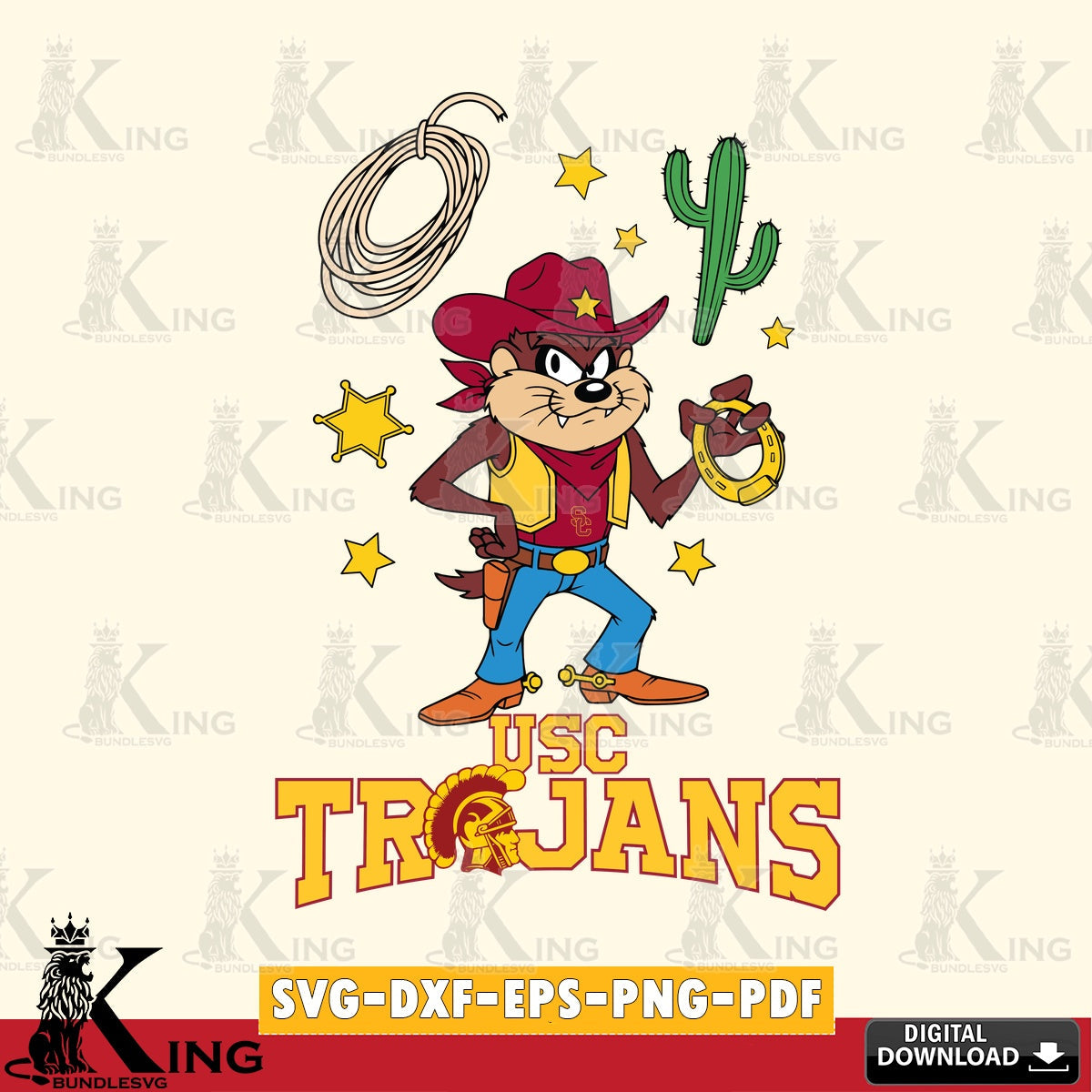 USC Trojans Taz Cowboy Western SVG file, Cut file  , Digital Download , Instant Download, Taz svg, NCAA svg