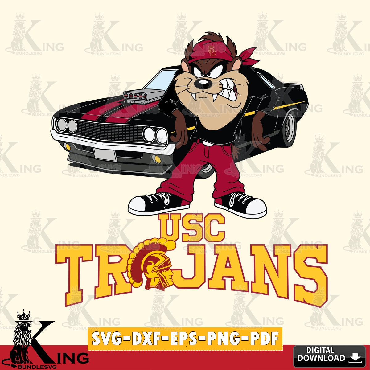 USC Trojans Taz Racing Car SVG file, Cut file  , Digital Download , Instant Download, Taz svg, NCAA svg