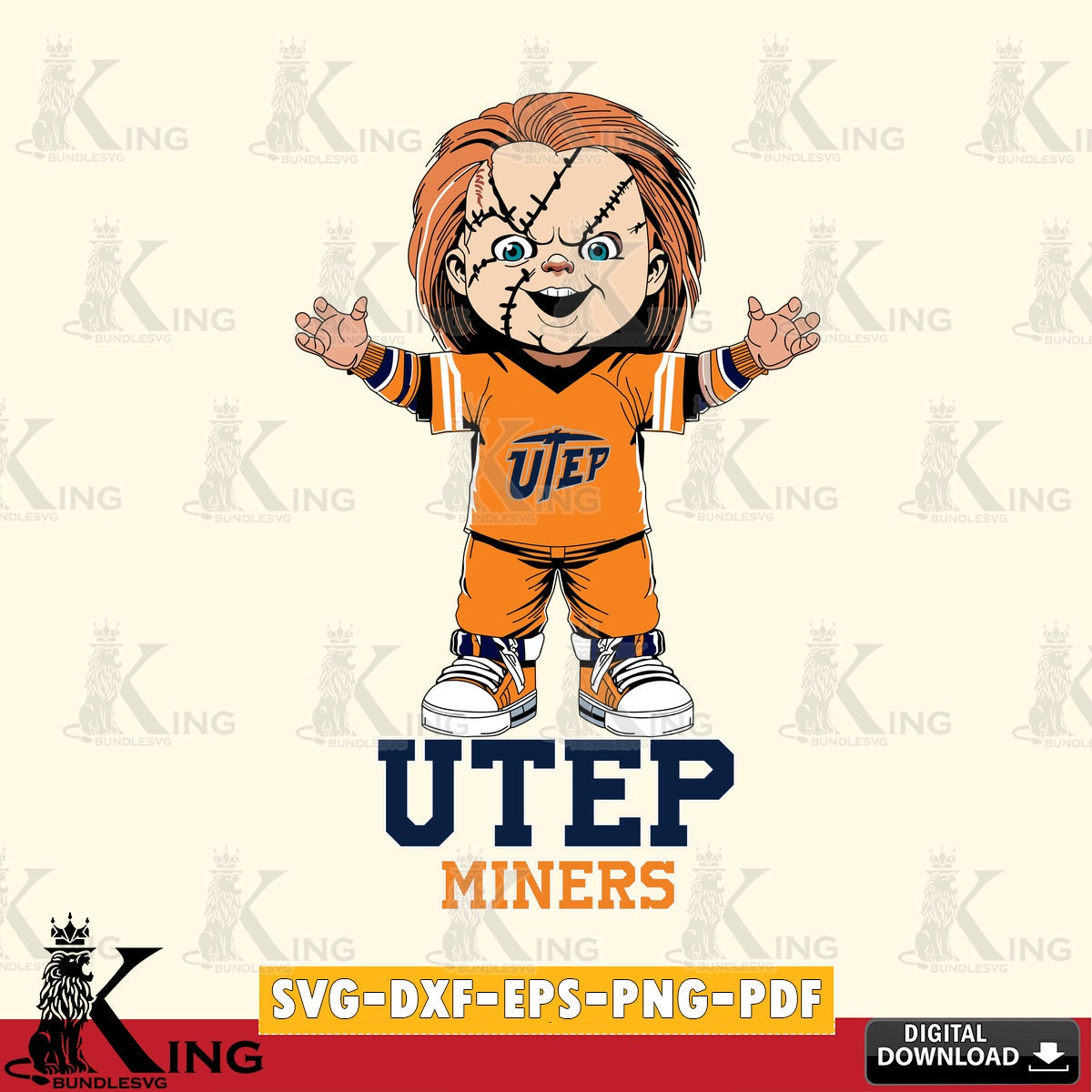 Detailed illustration of UTEP Miners Chucky Football, NCAA file cut, PNG clipart for sublimation printing and graphic design