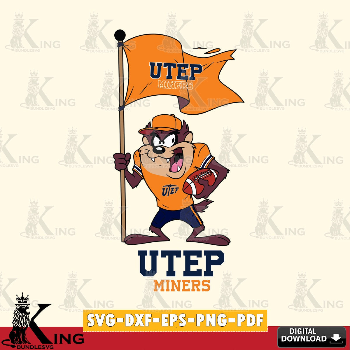 UTEP Miners Football Taz Flag Art SVG file, Cut file  , Digital Download , Instant Download, Taz svg, NCAA svg