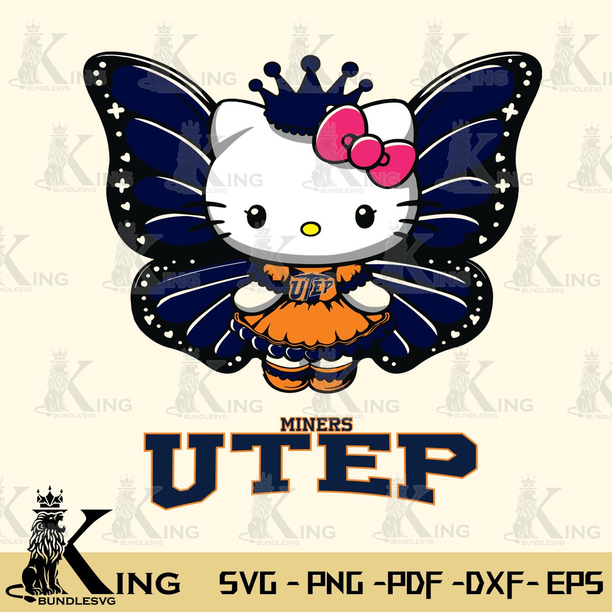 UTEP Miners Kitty Wings & Flowers Svg Eps Dxf Png File, Digital Download