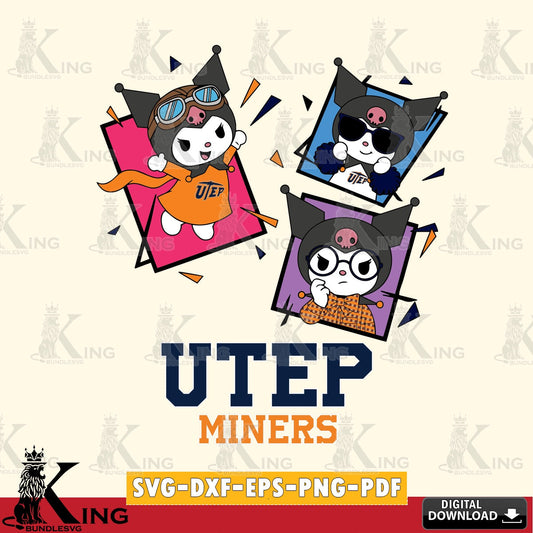 UTEP Miners Kuromi Action Football SVG file, Cricut, Cut file  , Digital Download , Instant Download, Sanrio svg, Clipart