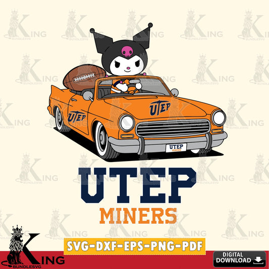 UTEP Miners Kuromi Car Football Game SVG file, Cricut, Cut file  , Digital Download , Instant Download, Sanrio svg, Clipart