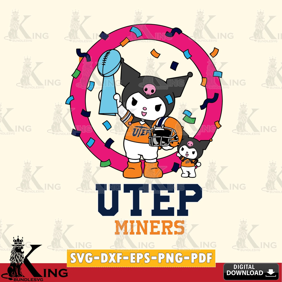UTEP Miners Kuromi Football Champion SVG file, Cricut, Cut file  , Digital Download , Instant Download, Sanrio svg, Clipart