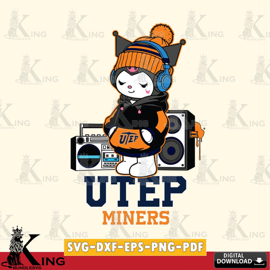 UTEP Miners Kuromi Football Music SVG file, Cricut, Cut file  , Digital Download , Instant Download, Sanrio svg, Clipart
