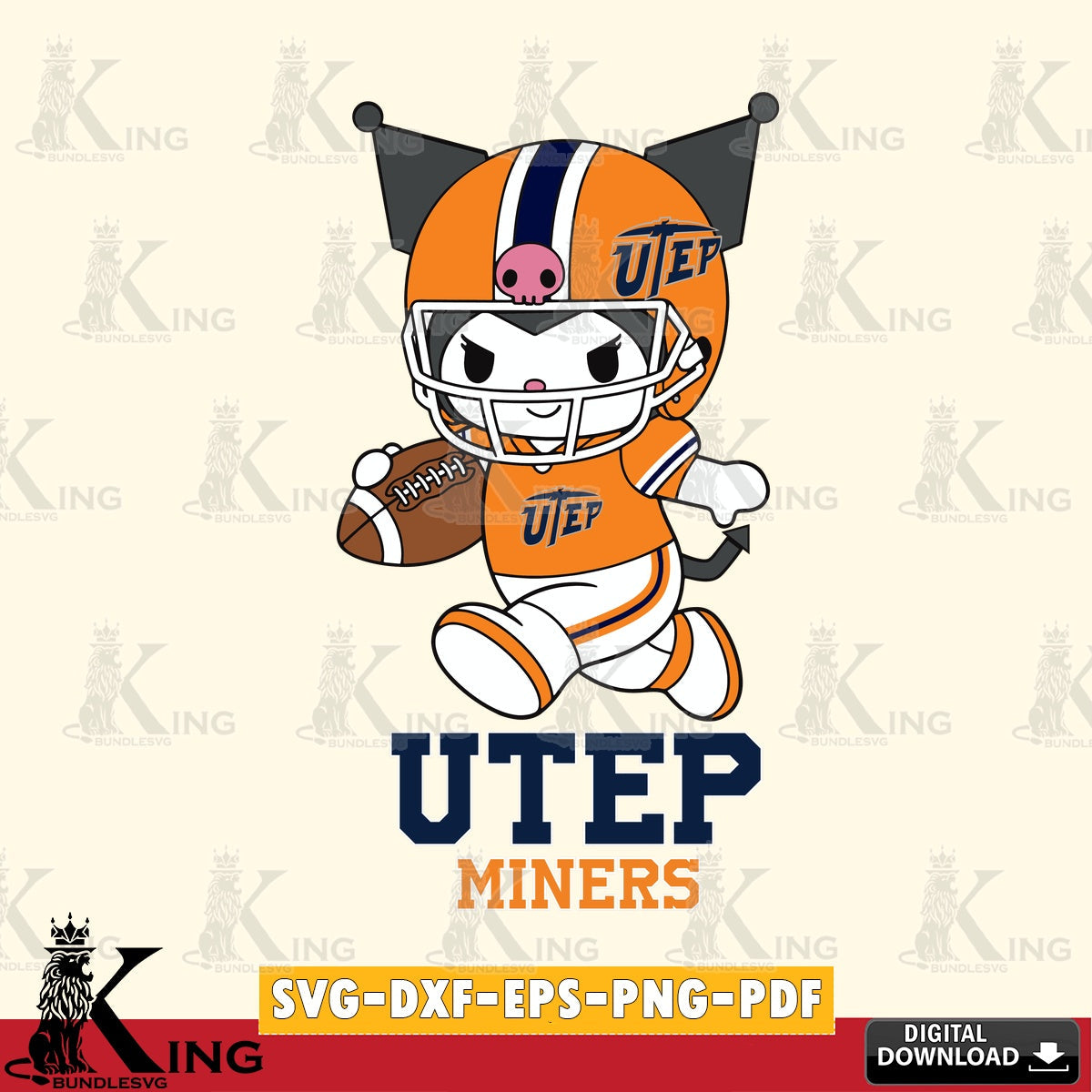 UTEP Miners Kuromi Football Run SVG file, Cricut, Cut file  , Digital Download , Instant Download, Sanrio svg, Clipart