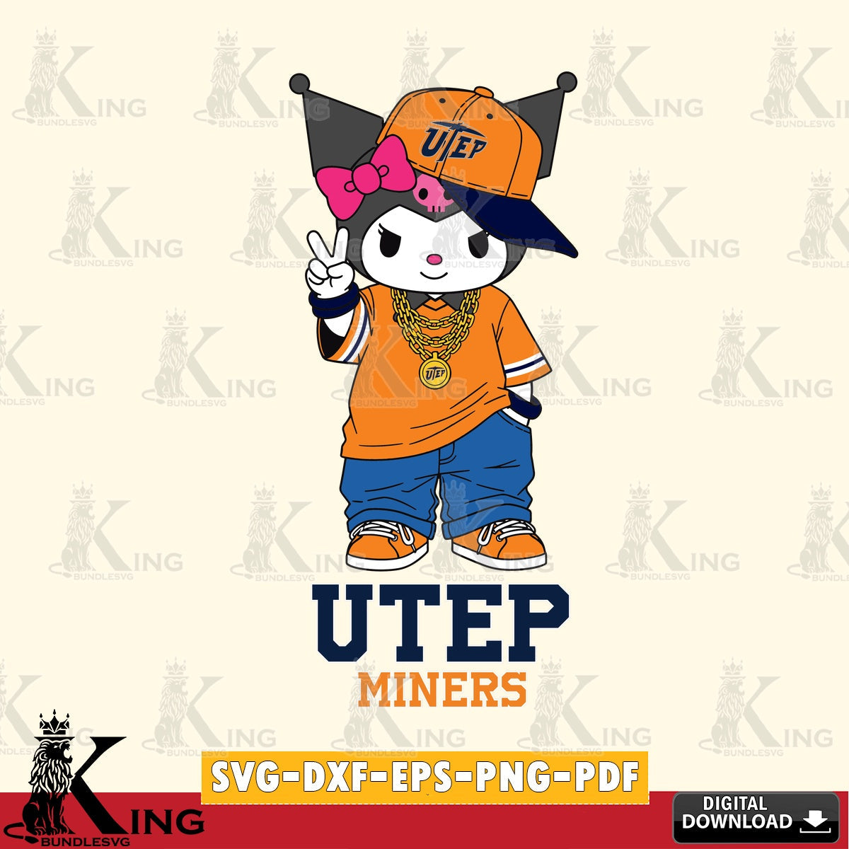 UTEP Miners Kuromi Streetwear Style SVG file, Cricut, Cut file  , Digital Download , Instant Download, Sanrio svg, Clipart