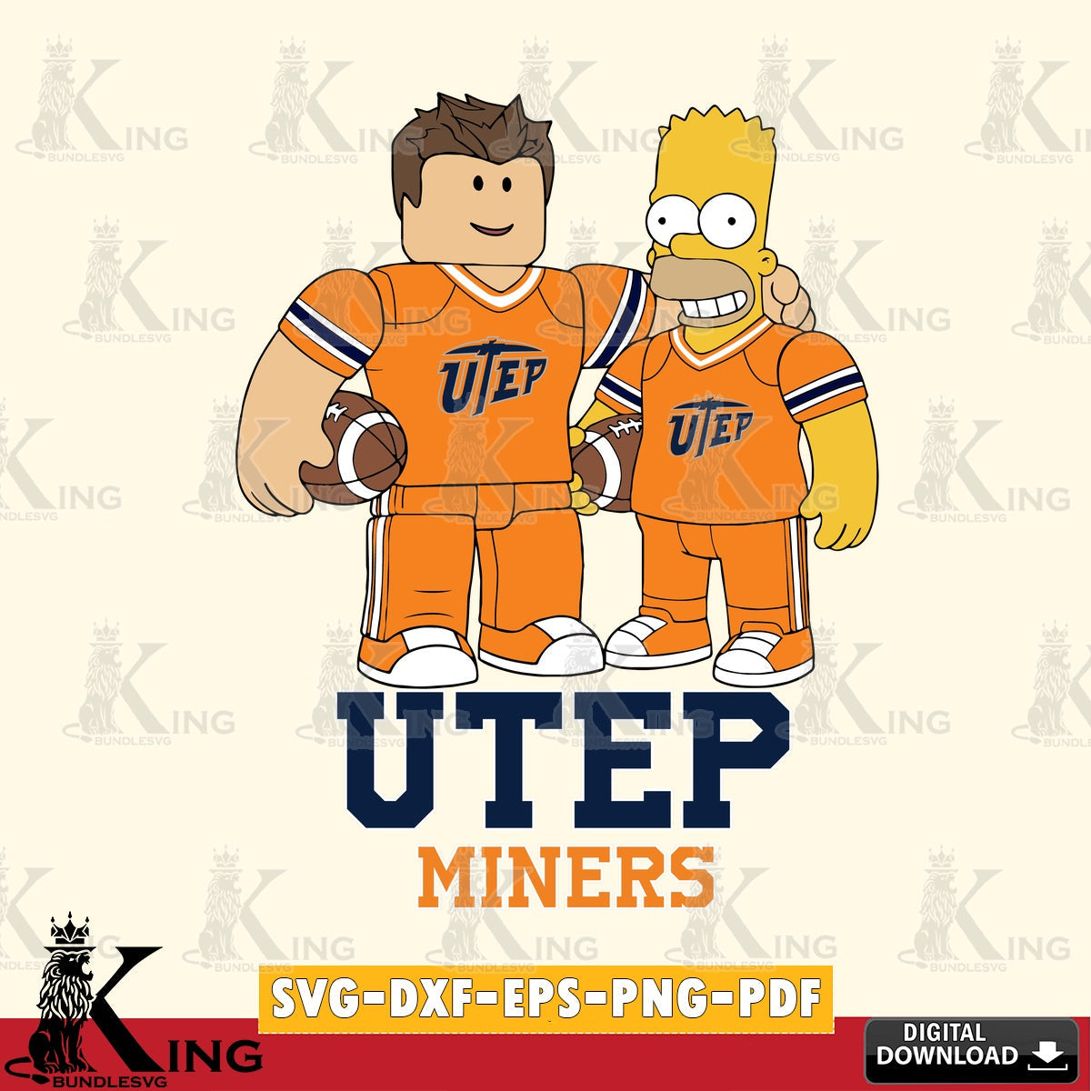UTEP Miners Roblox & Homer Simpson Football SVG file , NCAA Cricut,  File cut , Digital Download , PDF File