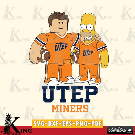 UTEP Miners Roblox & Homer Simpson Football SVG file , NCAA Cricut,  File cut , Digital Download , PDF File
