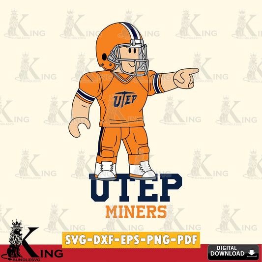 UTEP Miners Roblox Player Football SVG file , NCAA Cricut,  File cut , Digital Download , PDF File