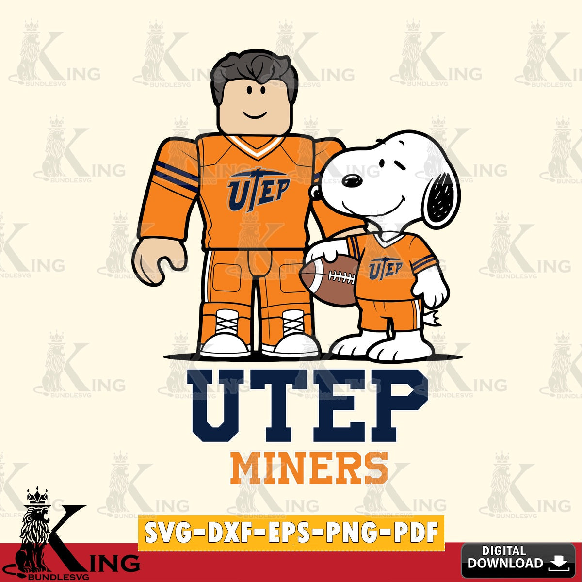 UTEP Miners Roblox & Snoopy Football SVG file , NCAA Cricut,  File cut , Digital Download , PDF File