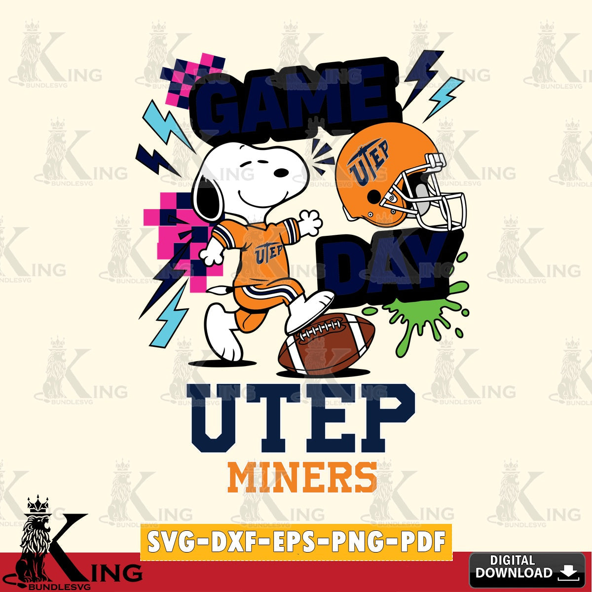 UTEP Miners Snoopy Game day SVG, Cricut, Cut file  , Digital Download , Instant Download, Peanuts svg, NCAA svg, Football svg, Sport svg