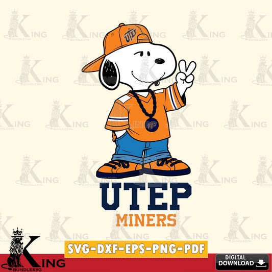 UTEP Miners Snoopy Say hi SVG, Cricut, Cut file  , Digital Download , Instant Download, Peanuts svg, NCAA svg, Football svg, Sport svg