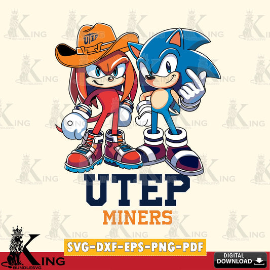 UTEP Miners Sonic & Knuckles Football Mascot SVG file, Vector , Digital Download , PDF File , Instant Download