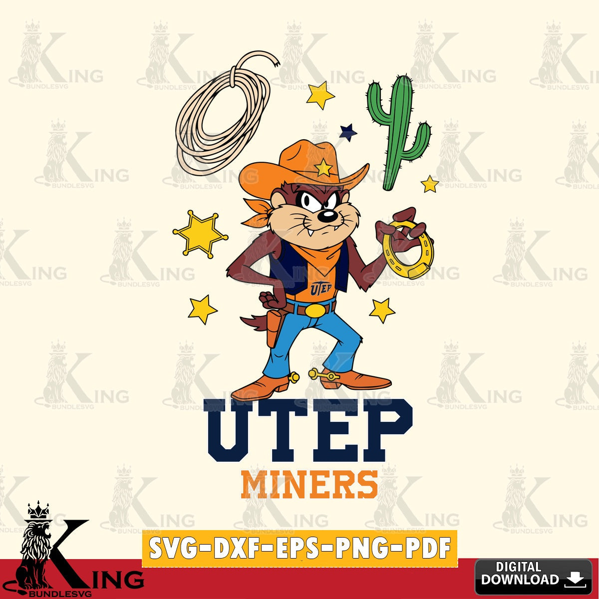 UTEP Miners Taz Cowboy Western SVG file, Cut file  , Digital Download , Instant Download, Taz svg, NCAA svg
