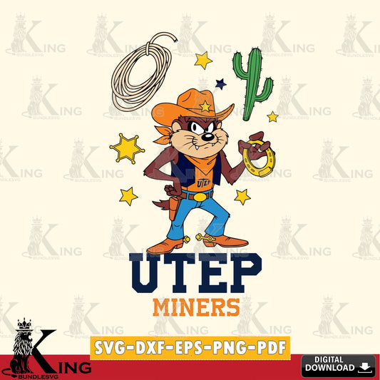 UTEP Miners Taz Cowboy Western SVG file, Cut file  , Digital Download , Instant Download, Taz svg, NCAA svg