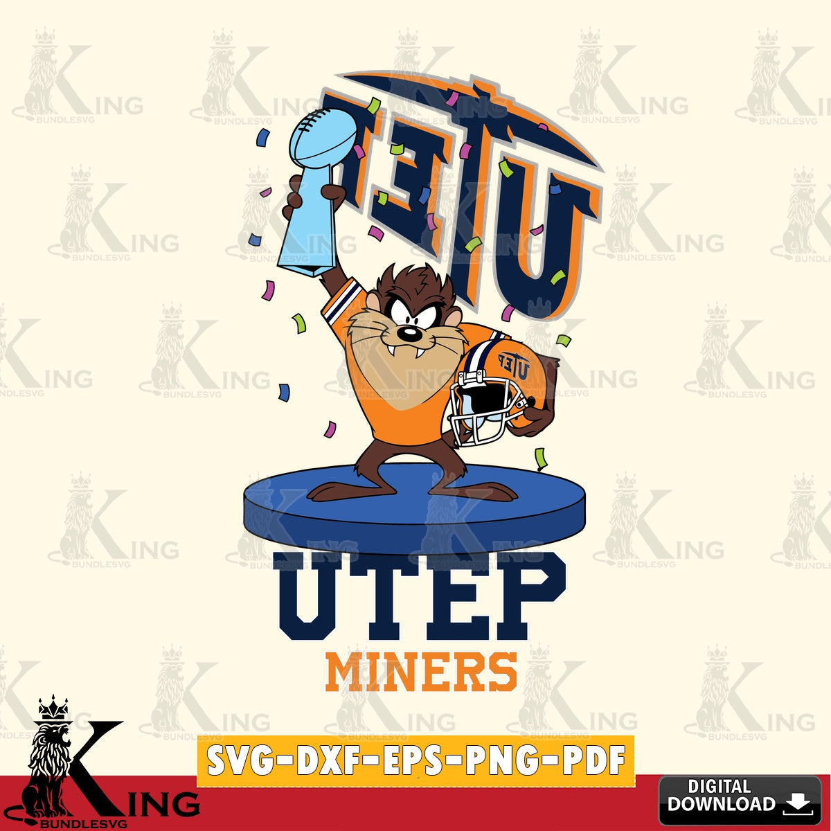UTEP Miners Taz Trophy Podium SVG file, Cut file  , Digital Download , Instant Download, Taz svg, NCAA svg