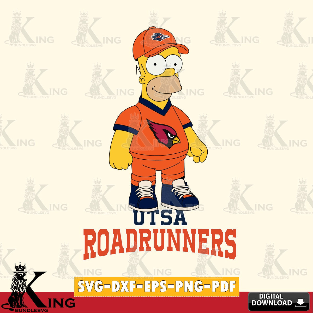 Vector design showing UTSA Roadrunners Homer Simpson football, a versatile clip art for stickers, decals, and mugs