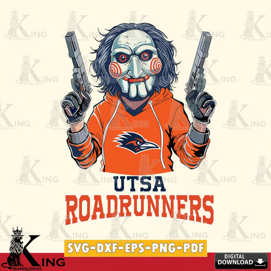 Eye-catching graphic of the UTSA Roadrunners Jigsaw Billy Football, a crafting file for iron-on transfer and vinyl decals.
