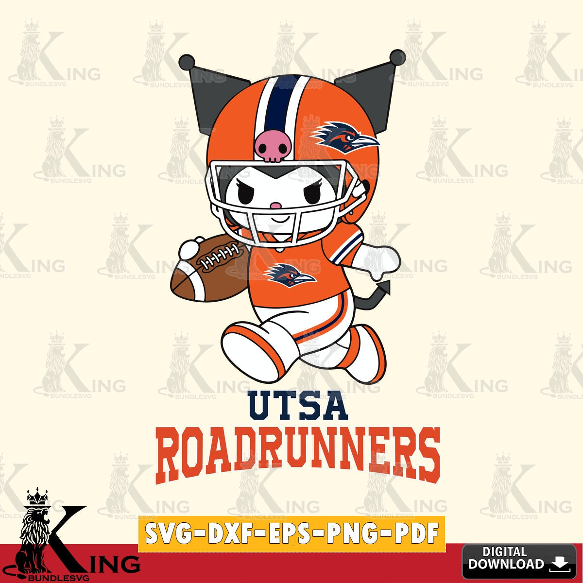 UTSA Roadrunners Kuromi Football Run SVG file, Cricut, Cut file  , Digital Download , Instant Download, Sanrio svg, Clipart