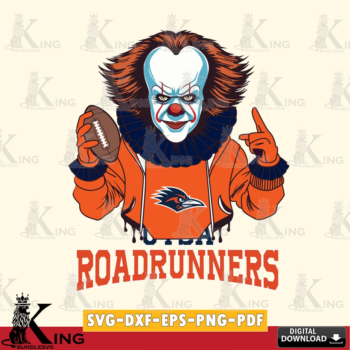 Modern graphic depicting a UTSA Roadrunners Pennywise football player, high-quality vector for DIY scrapbooking and home decor