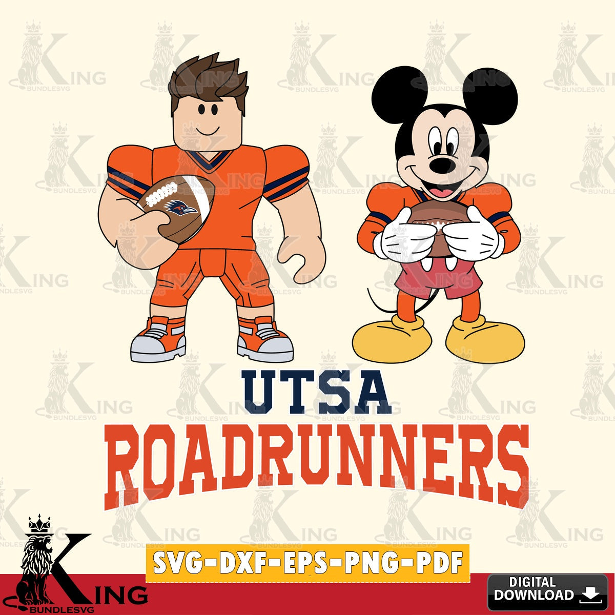 UTSA Roadrunners Roblox & Mickey Football SVG file , NCAA Cricut,  File cut , Digital Download , PDF File